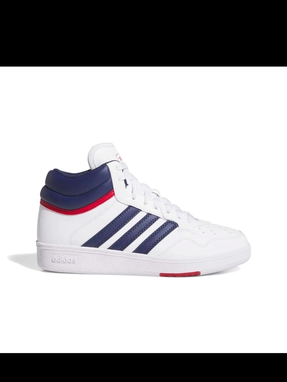 adidas Kids' White & Navy Hoops Mid-Top Sneakers
